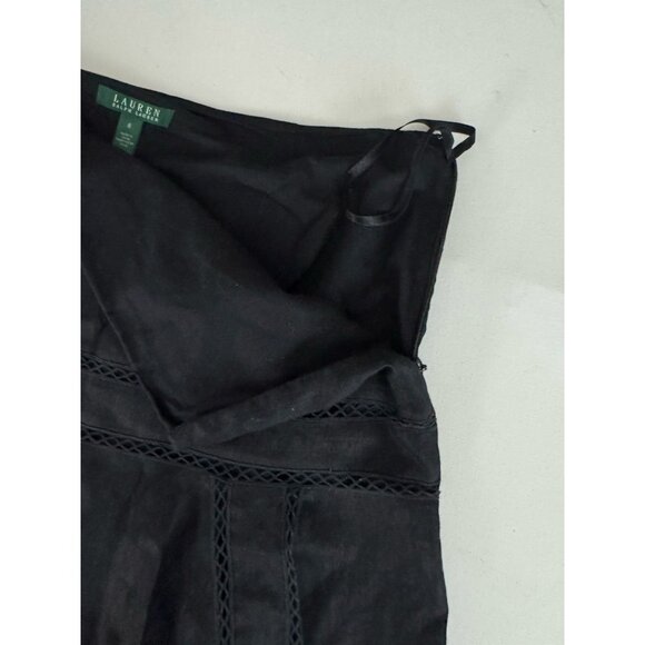 LAUREN Ralph Lauren Black Linen Skirt Cutout Detail Sz 8 - Picture 6 of 7